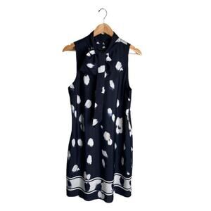 Banana Republic Floral Dress Size Large Petite Neck Tie Blue White Black NWT